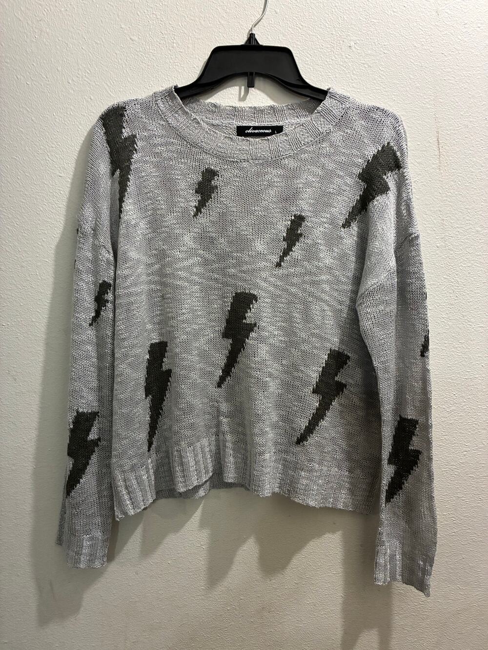 Olivaceous Gray Lightning Bolt Knit Sweater Indie/Grunge Size Large